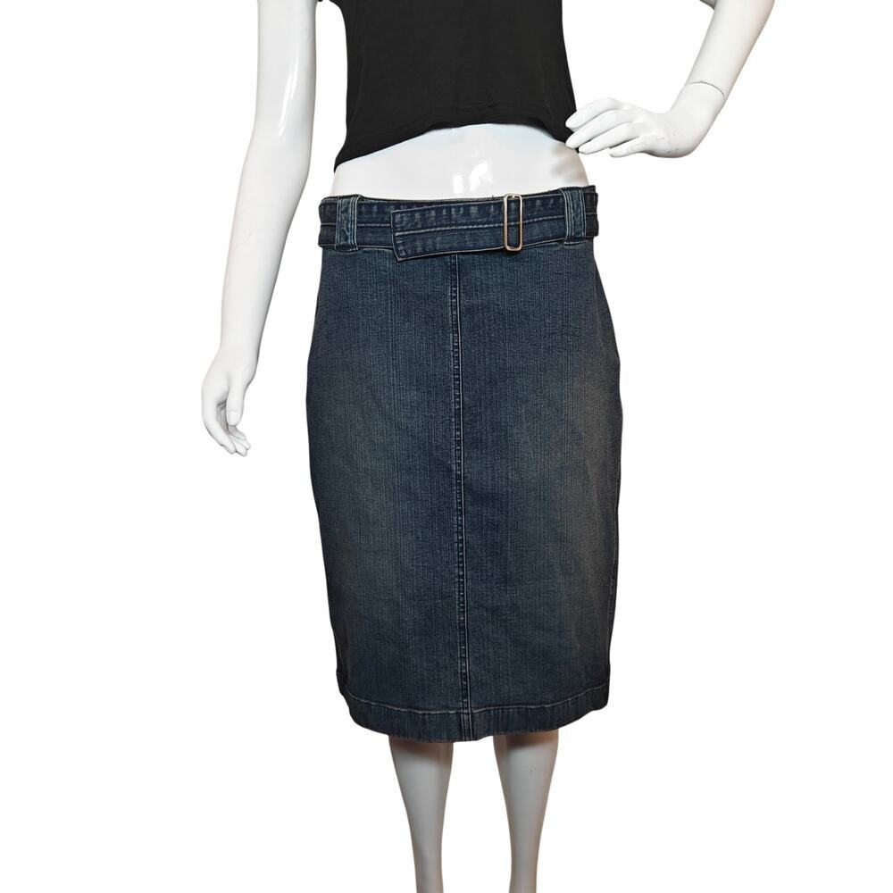 Jacob Belted Denim Pencil Skirt Blue Stretch Midi Skirt Women's Size 9/10